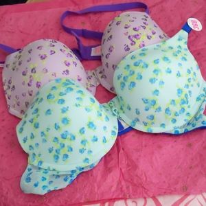 2 Vintage PINK Floral Pushup Bra Bundle